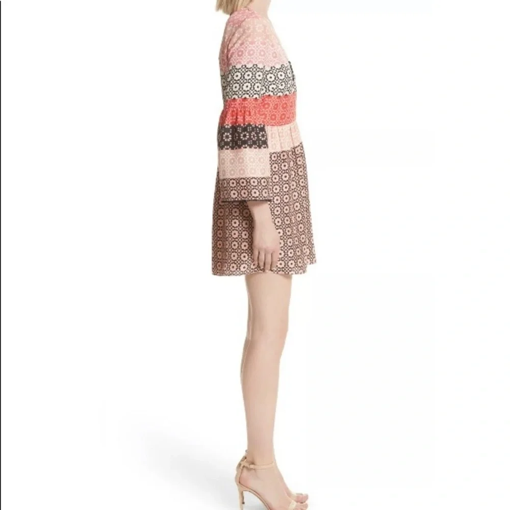 M2 Derek Lam 10 Crosby Mini Dress Womens 2 Pink Orange NWT Geometric Bell Sleeve - Picture 3 of 11